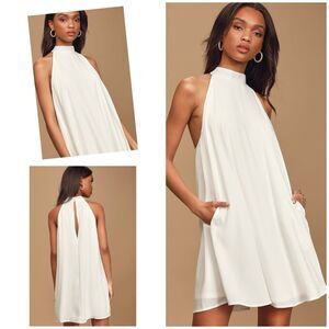 Lulus Love of Mine Dress Women's S White Mini Swing Halter Pockets NWT
